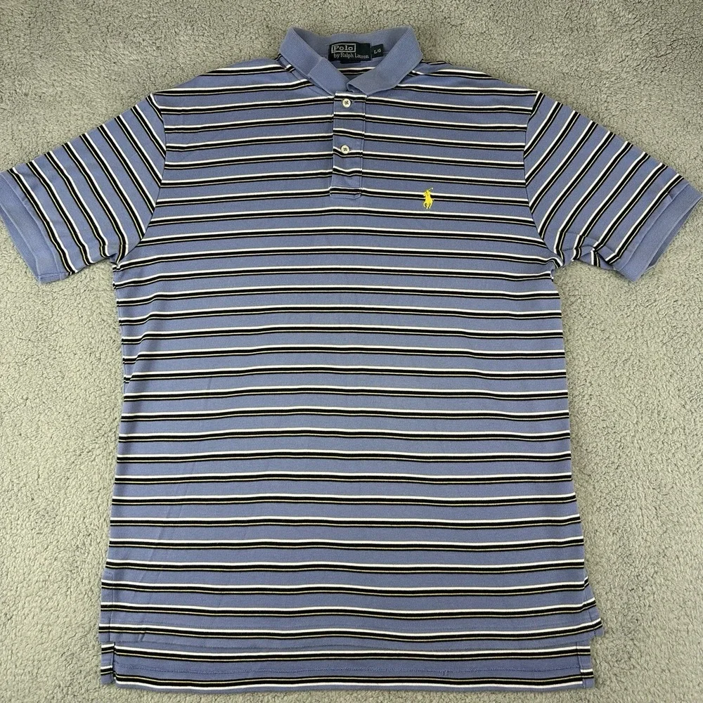 Polo Ralph Lauren‎ Polo Shirt Men's Large Blue Striped Yellow Pony Preppy